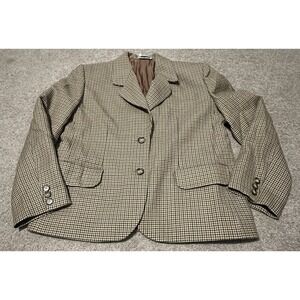 LUISA SPAGNOLI Women 48 L Blazer 100% Wool‎ Single Breast Lined Checked Brown